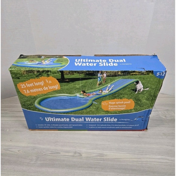 HearthSong Extra Long 25-Foot Double Lane Water Slide with Sprinkler NEW